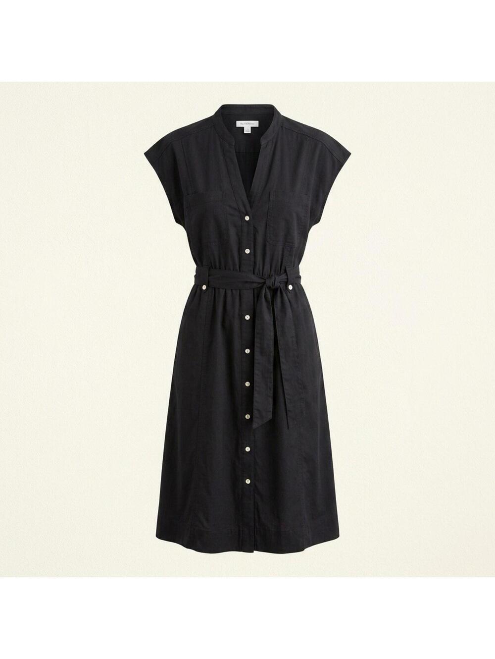 Free Assembly Belted Utility Midi Dress Womens S Black 100% Cotton Short Sleeve